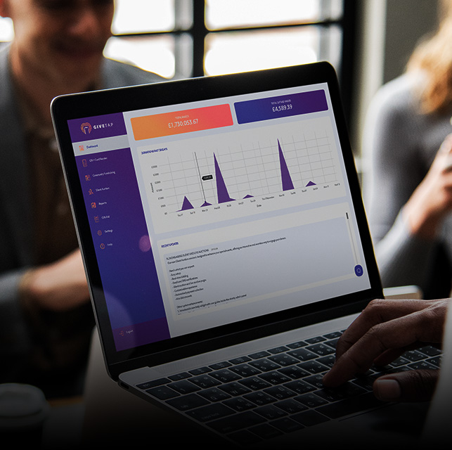 GiveTap reporting dashboard on a laptop